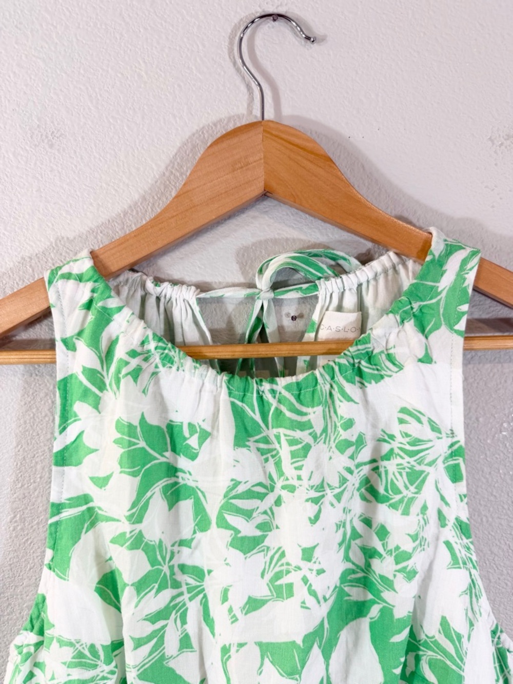 Caslon Green White Maxi Dress Size M Floral Print Racerback Tie Neck Tiered - Picture 5 of 12